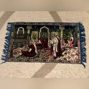 Vintage velvet tapestry rug wall hanging Arabic Arabian Middle Eastern 48x25
